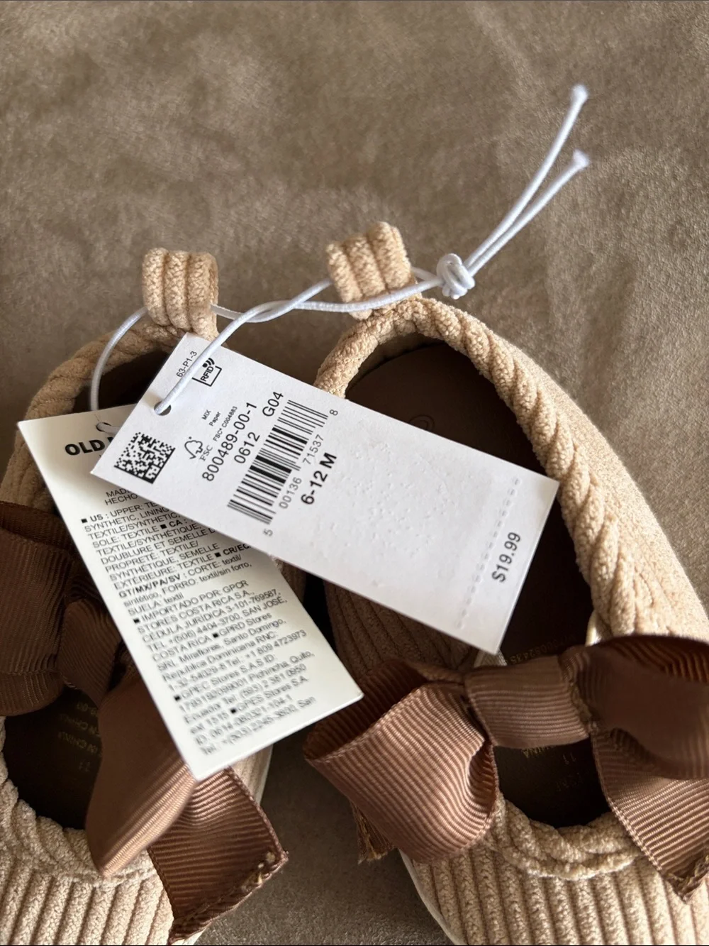 Old Navy Beige Corduroy Slip-On Shoes with Brown Bows